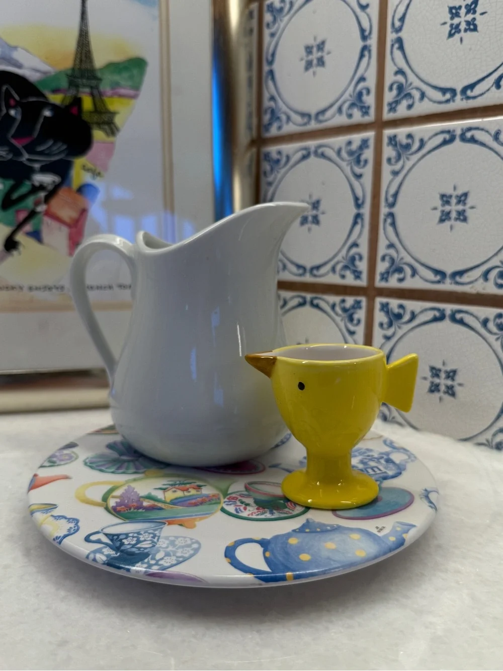 Design Imports Serving Tray Melamine 8” Made in Italy Teacup Teapot Pattern